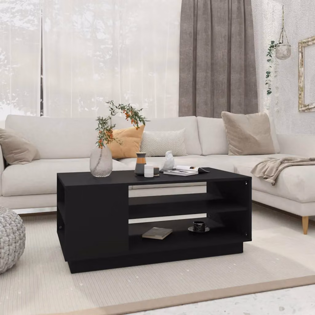 vidaXL Tavolino da Salotto Moderno Nero in MDF, L 102 x P 55 x H 43 cm