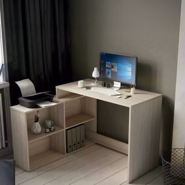 Scrivania DMORA moderna per ufficio e casa, piano di lavoro rettangolare in MDF laminato, Rovere e Bianco, L: 150 cm, P: 100,7 cm, H: 76,7 cm – 1