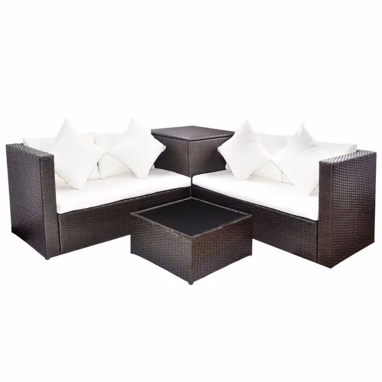 vidaXL Set da salotto da giardino 4 pezzi con cuscini in rattan marrone