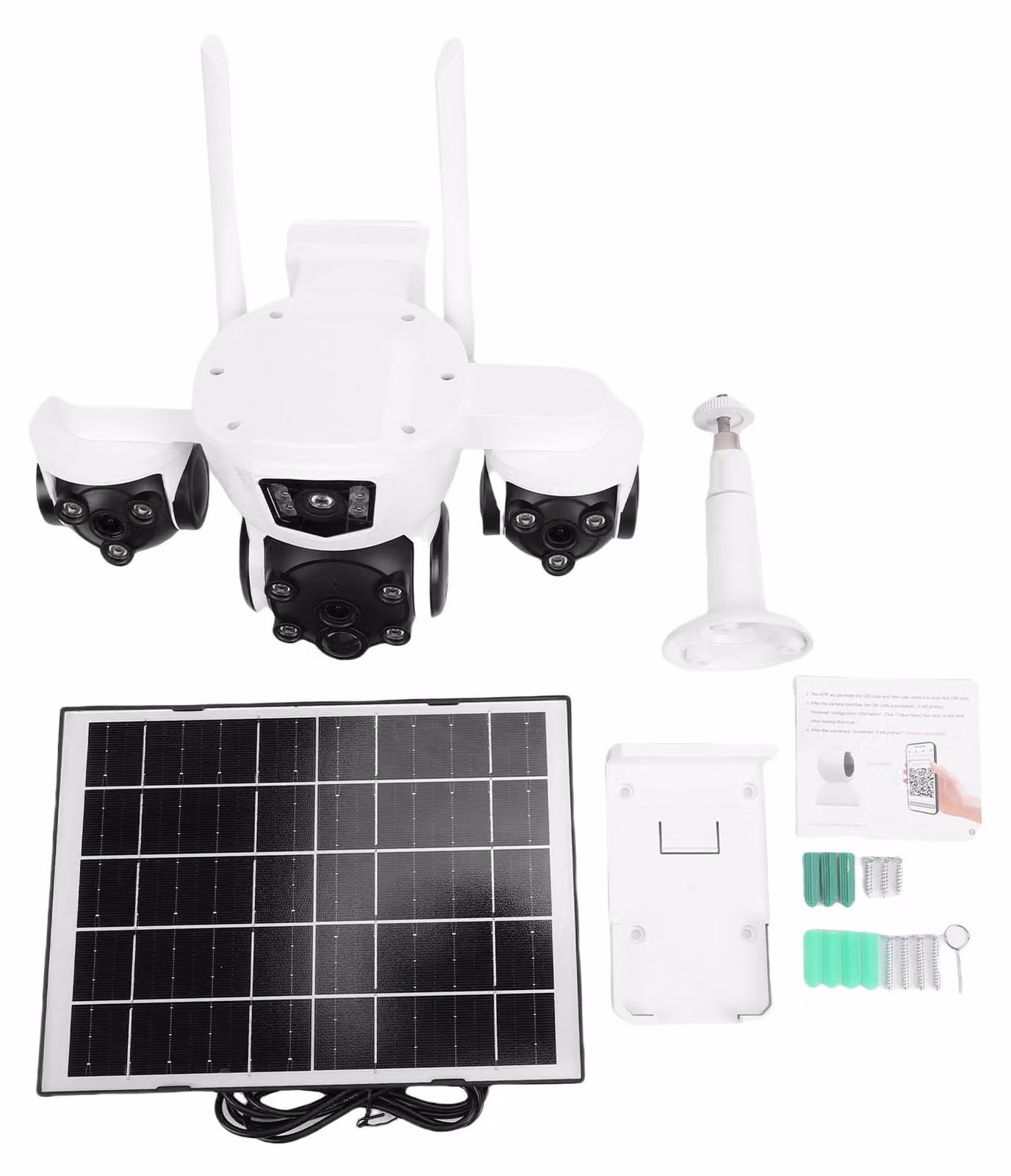 Telecamera di sorveglianza solare a 3 obiettivi, riconoscimento delle persone in Ultra HD, impermeabile, Wi-Fi, angolazioni multiple, orientabile, per esterni, con app per la casa