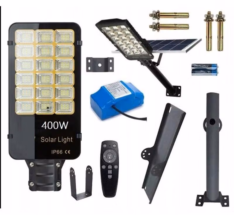 Solarlamp – Potente lampa da esterno a LED da 400W, con pannello solare e batteria, ideale per giardino e aree esterne