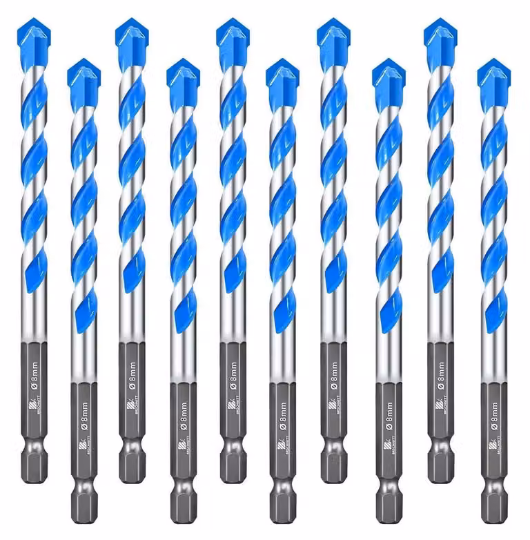 Set di punte da trapano per cemento, piastrelle e pietra, con gambo esagonale da 8 mm, confezione da 10 pezzi