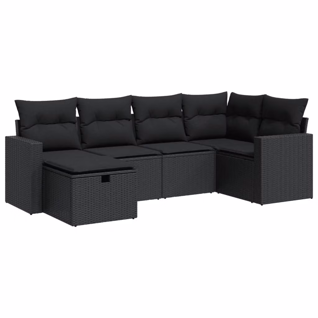 Set Divano da Giardino 6 pz con Cuscini Nero in Polyrattan