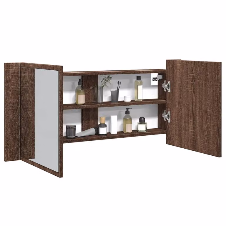 Armadietto Specchio da Bagno con LED vidaXL in Rovere Marrone, L: 100 cm, H: 45 cm, P: 12 cm