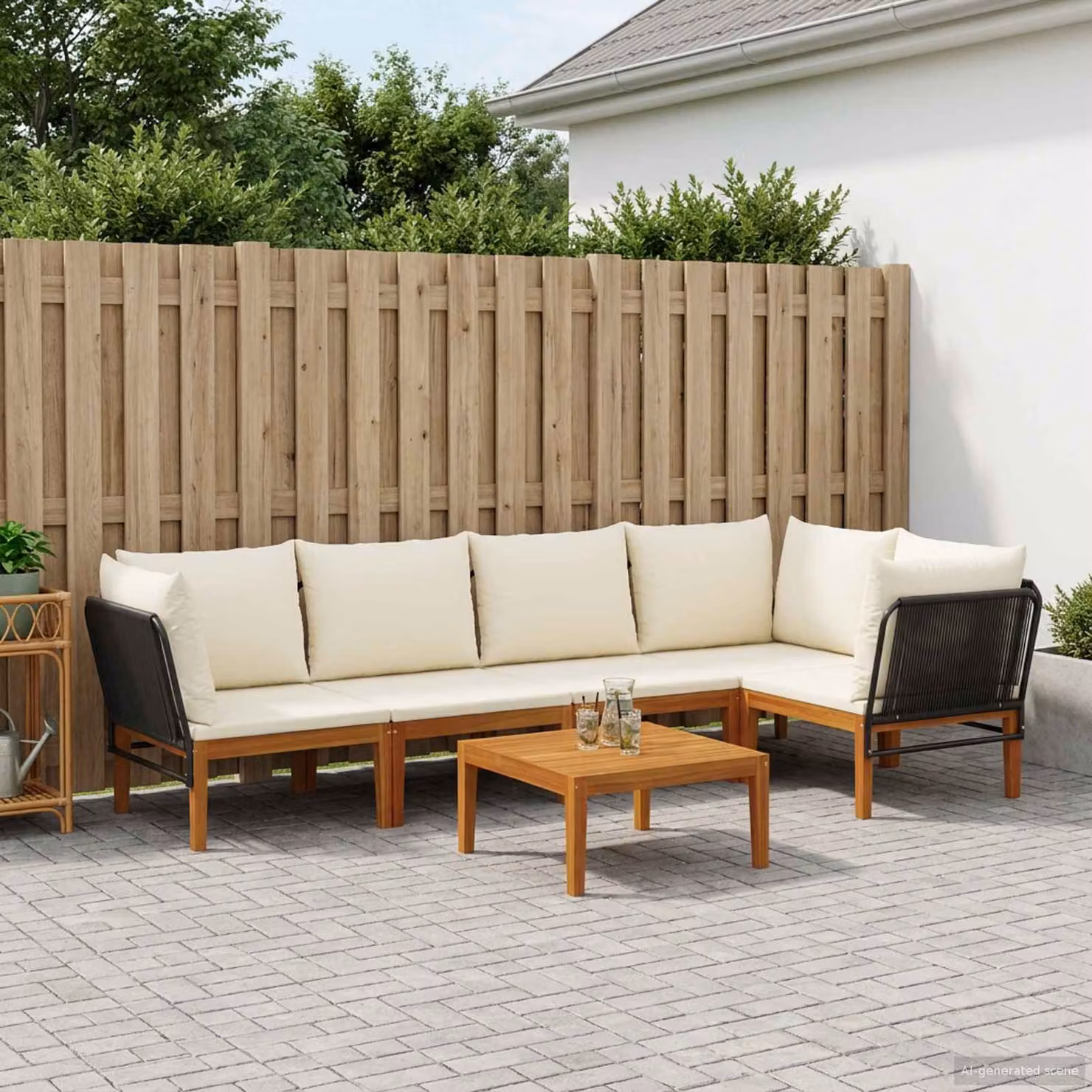Set di 6 sedie da giardino moderne vidaXL in legno massiccio di acacia e corda, colore naturale beige e marrone
