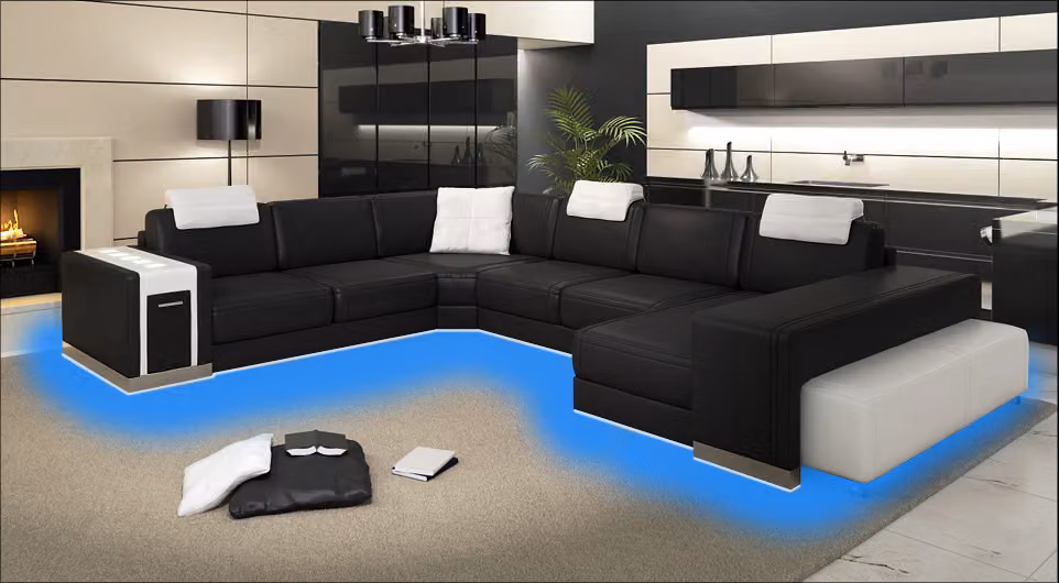 Wohnlandschaft Sofa mit USB Couch Polster Ecke XX Big Ecksofa Ledersofa Design