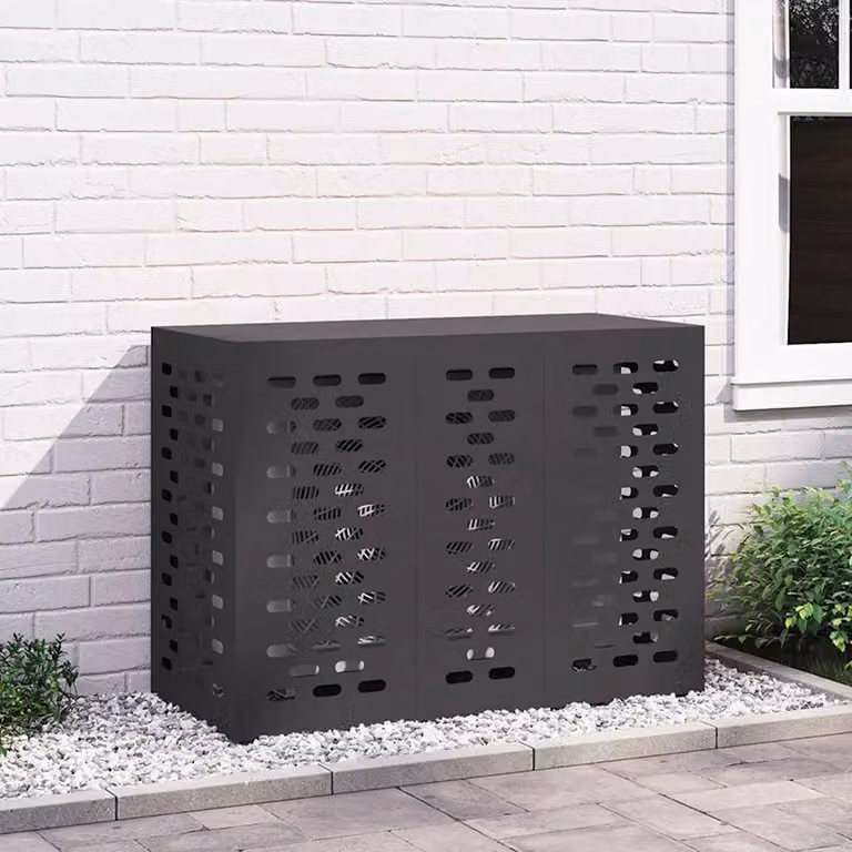 Copertura per condizionatore d'aria vidaXL in acciaio, Nero, L 110 x P 50 x H 80 cm
