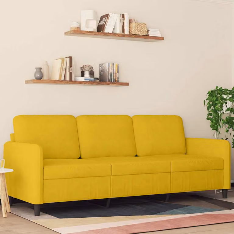 vidaXL Divano a 3 Posti Moderno in Velluto Giallo con Struttura in Metallo