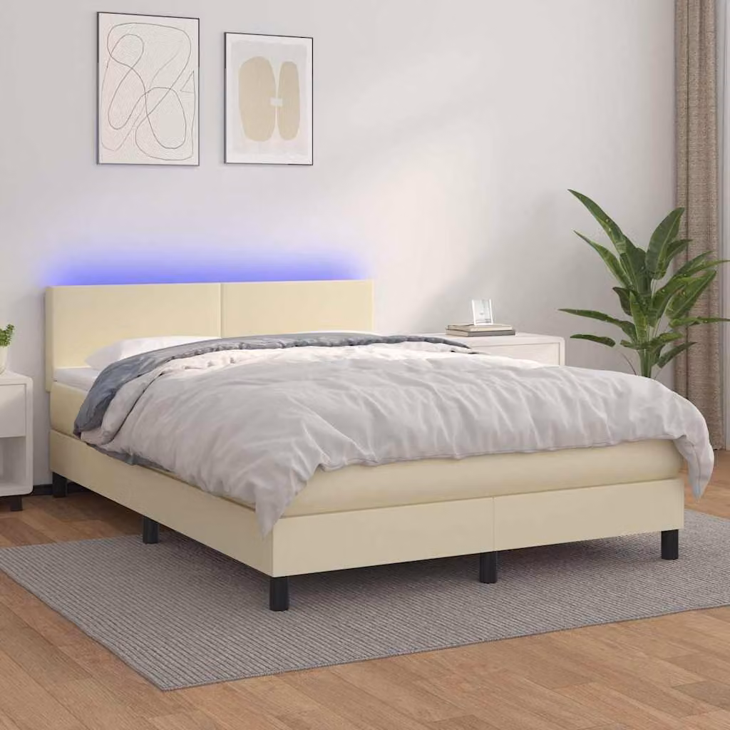 vidaXL Letto Ibrido con Materasso, Illuminazione LED e Porta USB, Beige e Bianco, L/P: 140 x 190 cm