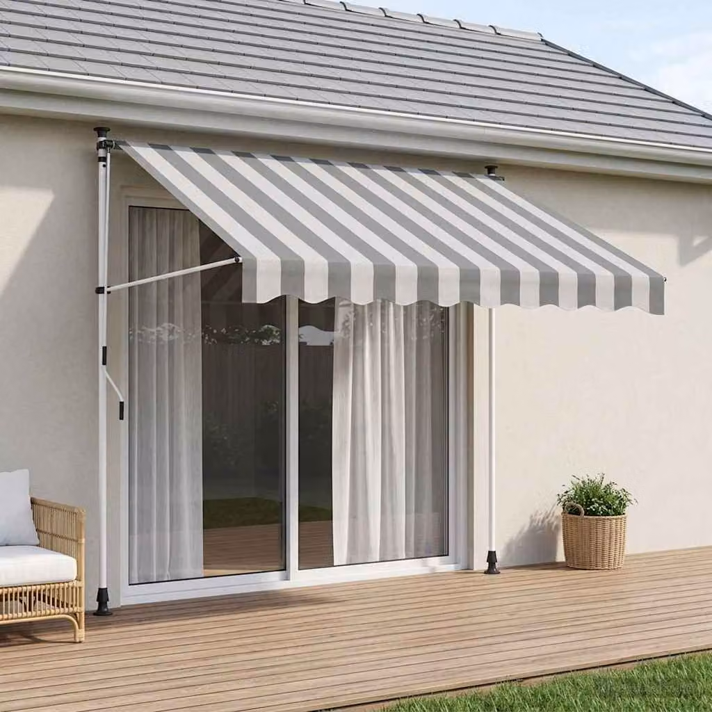 Tenda retrattile manuale vidaXL con bracci pieghevoli in acciaio e tessuto in poliestere, Colore Antracite e Bianco, L: 250 cm