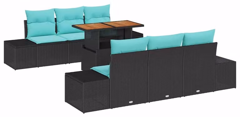 Set da giardino composto da 7 pezzi, colore nero, realizzato in rattan sintetico