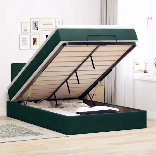 Letto con Pouf e Materasso vidaXL in Velluto Verde e Bianco L/P: 120 x 200 cm
