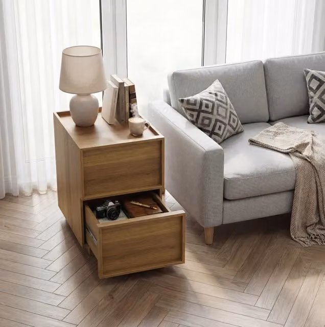 Comodino moderno MODFU in legno color marrone con finitura opaca L/P/H: 38 x 48 x 50 cm