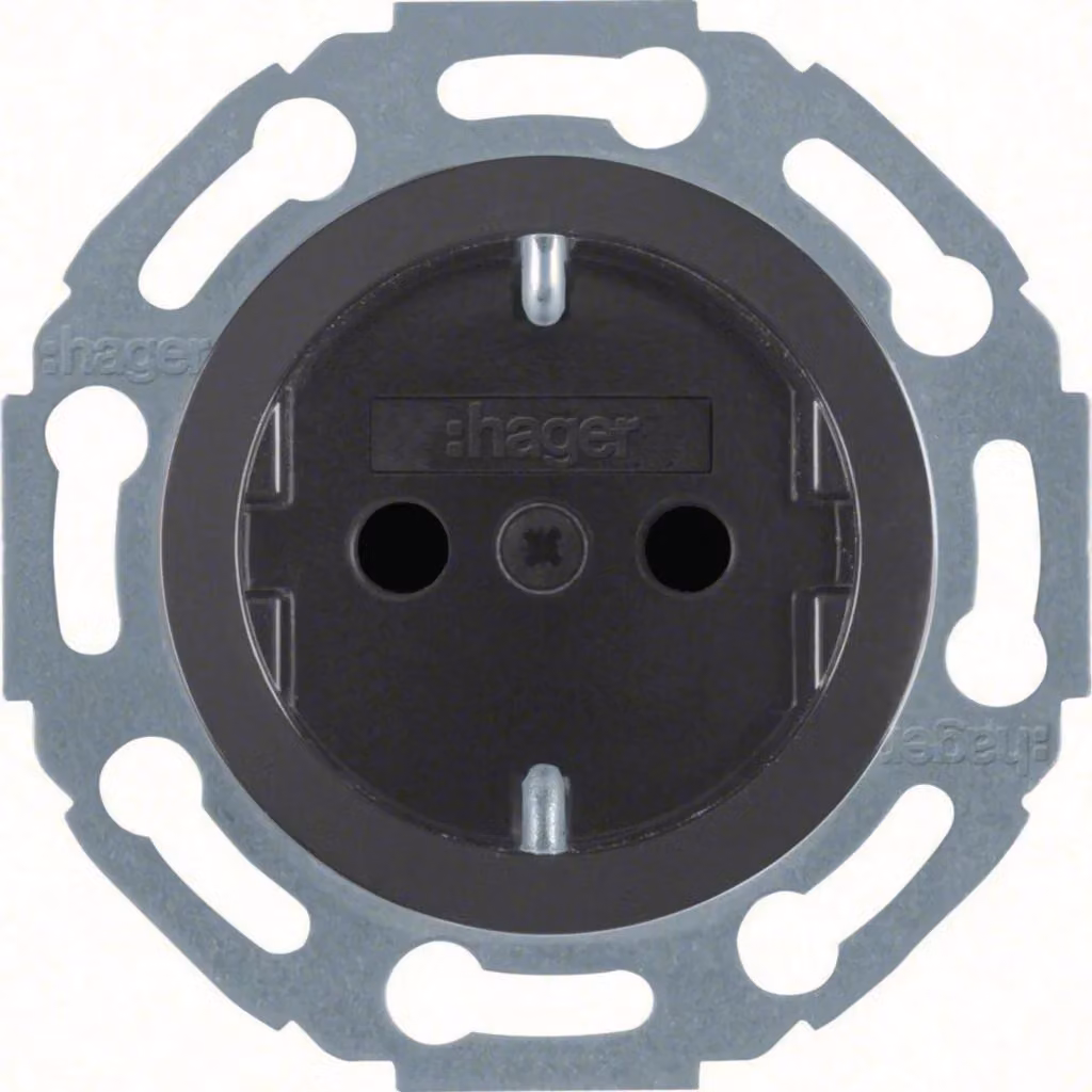 Presa Hager 1930/vetro, protezione anti-contatto potenziata, nera, 1 pz.