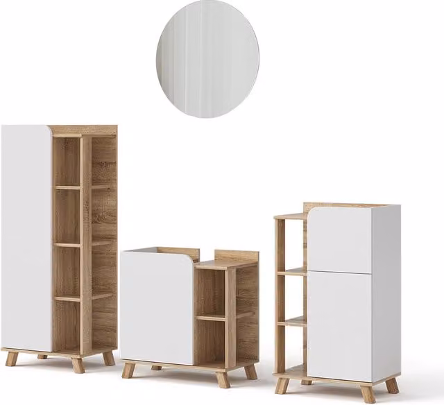 Set di mobili da bagno Karen Sonoma/Bianco 4 pezzi Vicco