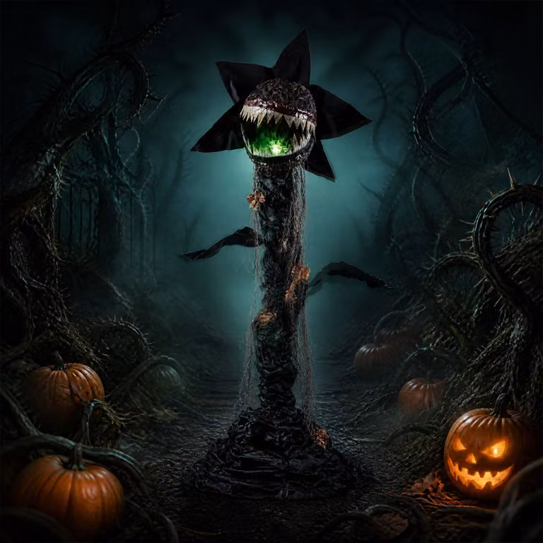 Costway Decorazioni halloween spaventose a forma di pianta carnivora testa e bocca mobili, Decorazione di halloween horror con luci led