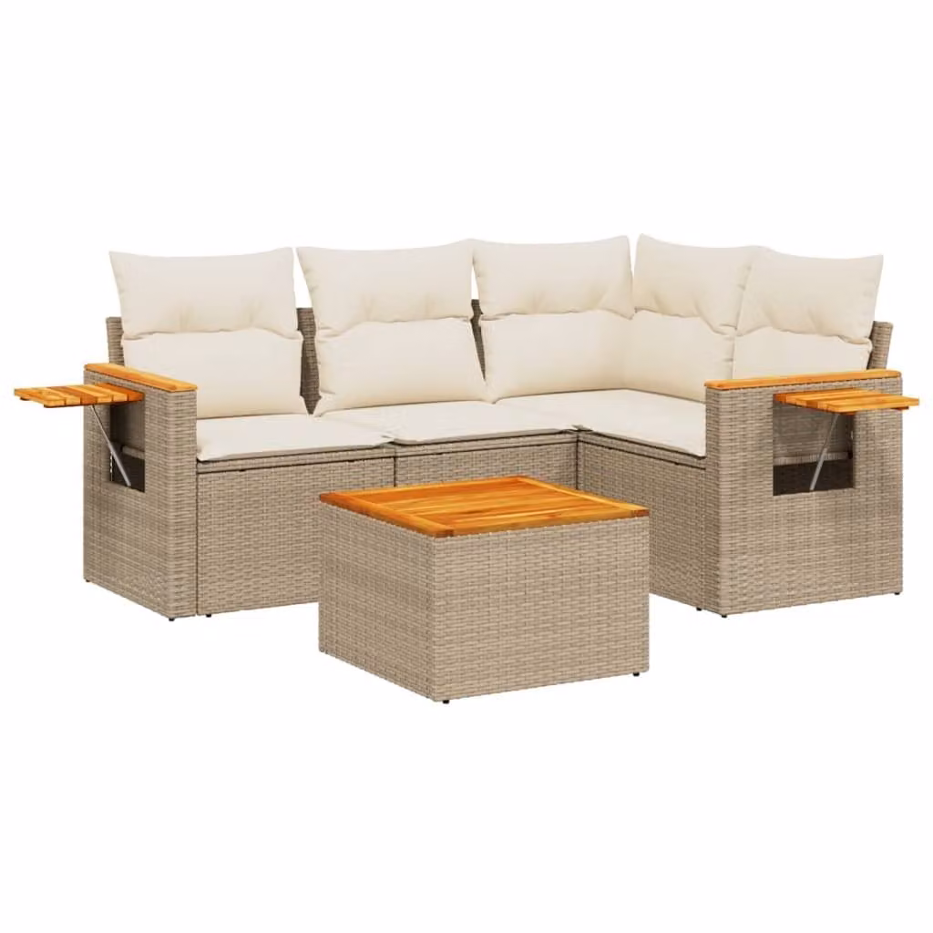 Set Divano da Giardino 5 pz con Cuscini Beige in Polyrattan