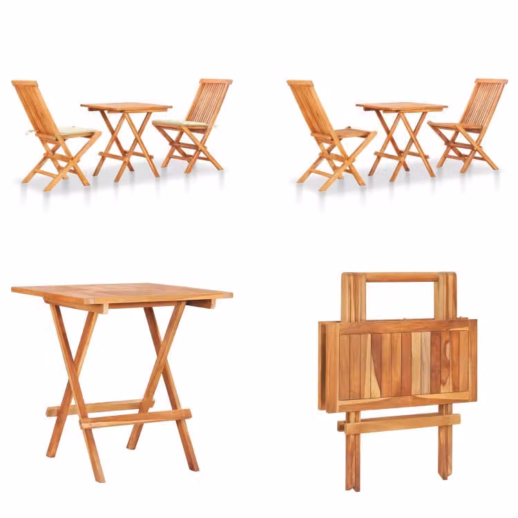 vidaXL Set da bistrot 3 pezzi con cuscini bianco crema in teak massiccio - Set da bistrot - Set da bistrot in legno - Set da bistrot in legno