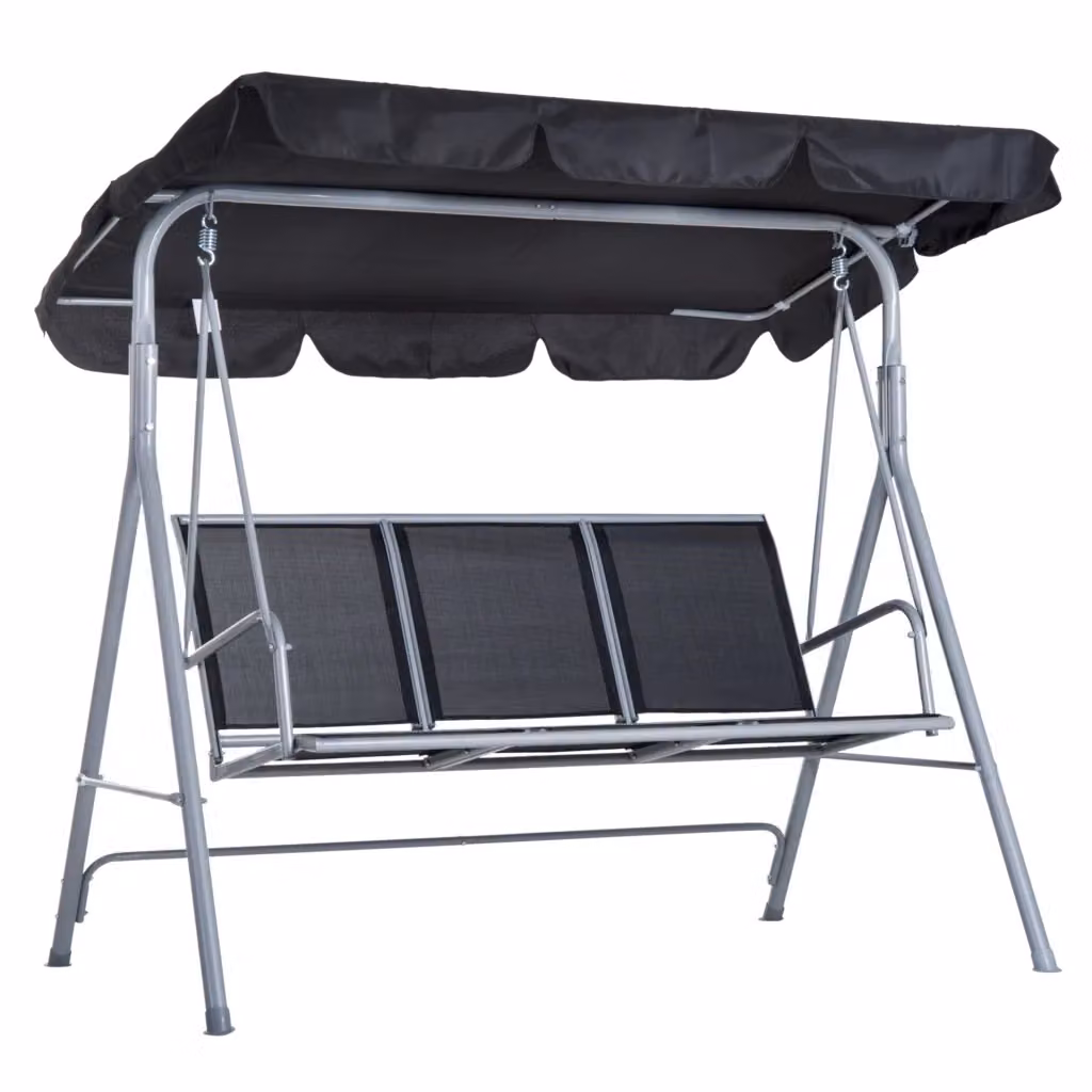 Dondolo da giardino Minimal a 3 posti con struttura in acciaio grigio e tendalino per terrazzo L: 171 cm, P: 108 cm, H: 154 cm – 2