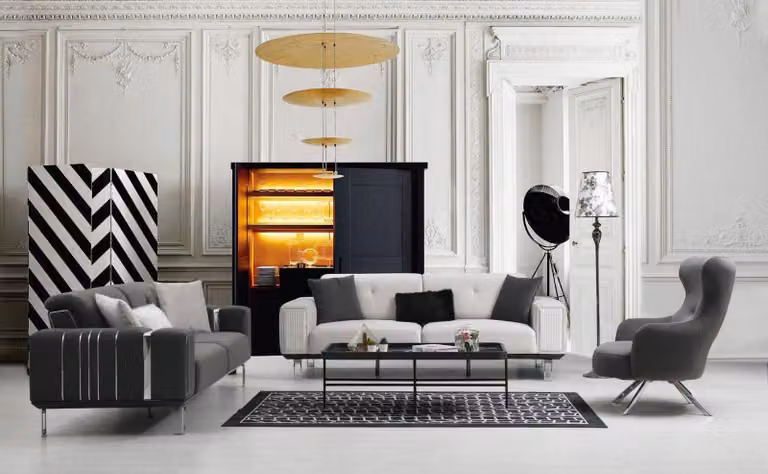 Sofagarnitur Sofa Luxus Couch Set 3+3+1 Sitz Sofas Sessel Stoff Design Möbel