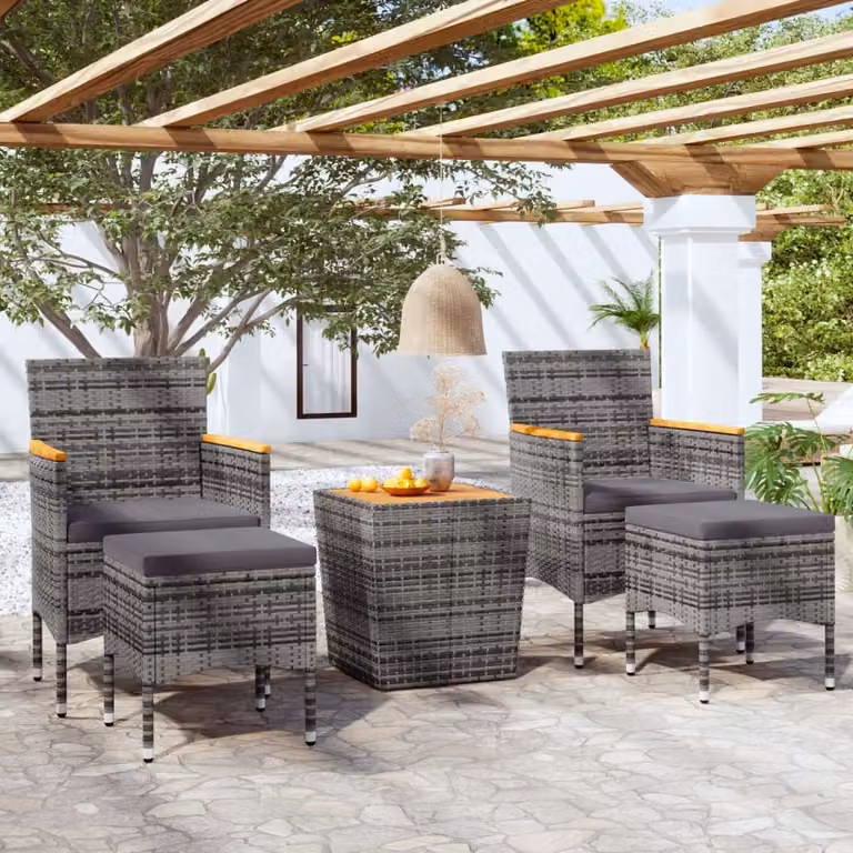 Maison Exclusive - Set da giardino e bistrot da 5 pezzi in rattan sintetico e legno massello di acacia, grigio
