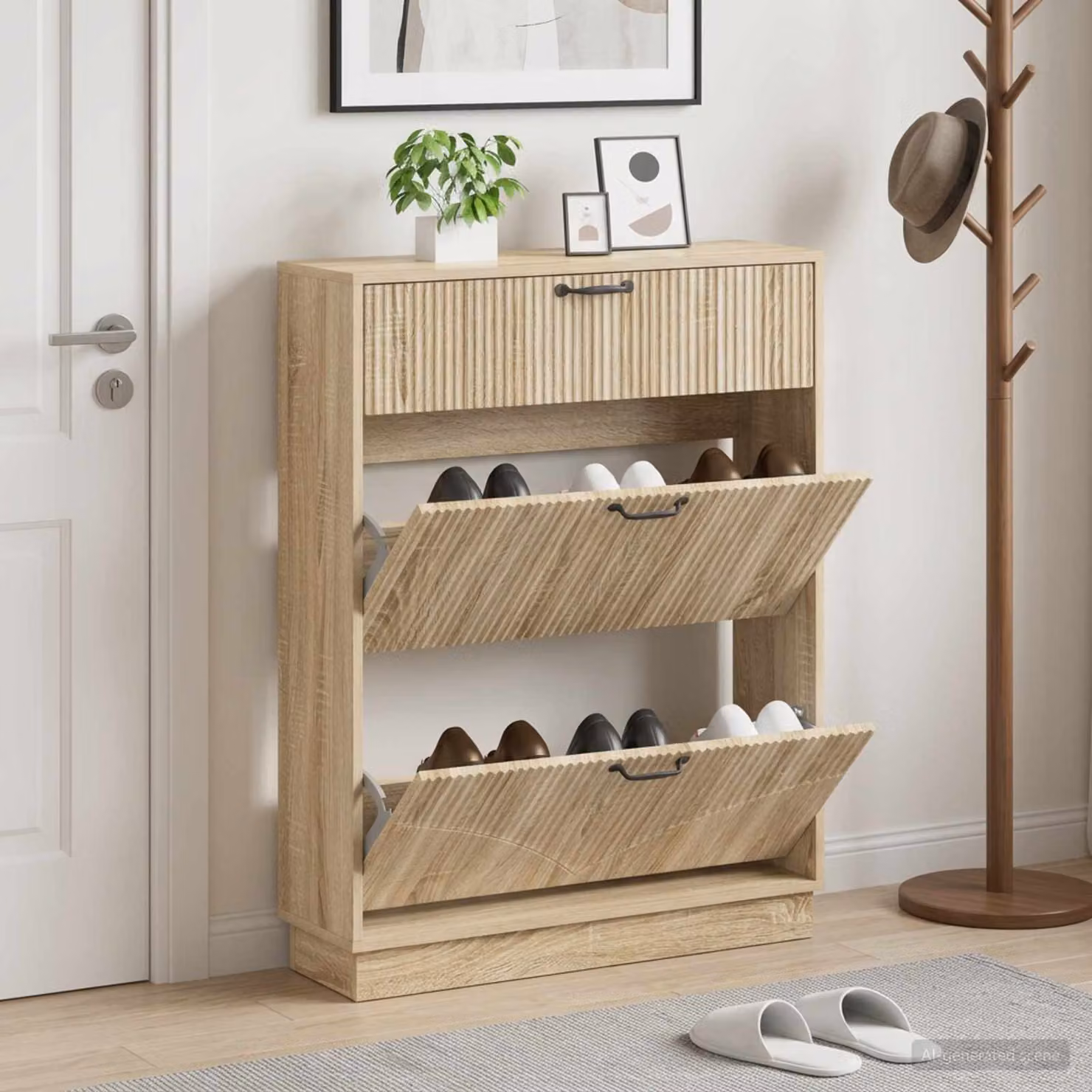 Mobile porta scarpe vidaXL HOORN moderno in legno e metallo, L: 78 cm, P: 24 cm, H: 100 cm