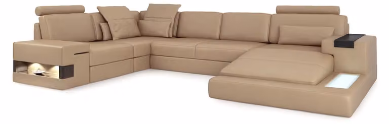 U-Form Sofa Couch Polster Garnitur Wohnlandschaft Design Ecksofa Leder Belechtet