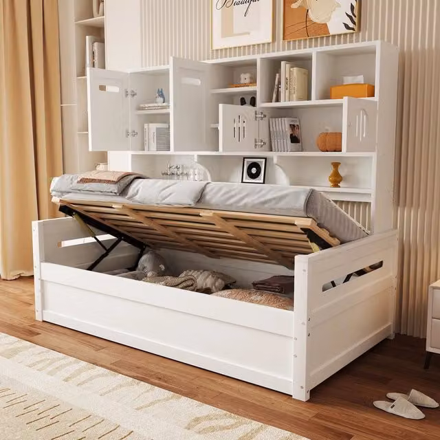 Letto singolo con contenitore ¨C Minimal ¨C Bianco pino massello 90x200 cm