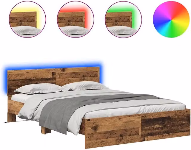 Letto matrimoniale | Letto per adulti | Struttura del letto con testiera Legno vecchio 150 x 200 cm