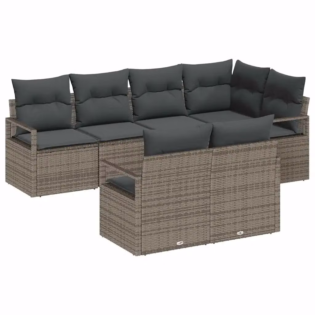 Set Divano da Giardino a L vidaXL in Polyrattan Grigio con Cuscini 7 Pezzi – 2