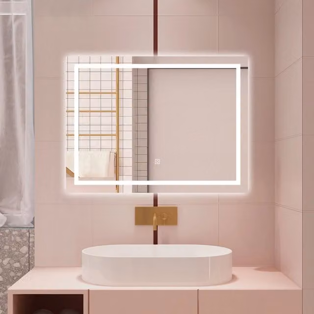 Specchio da bagno AICA rettangolare bianco con luce LED dimmerabile, interruttore touch e funzione antiappannamento, L: 80 cm, H: 60 cm