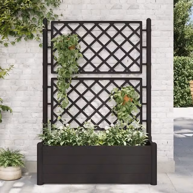 Fioriera da giardino con graticcio vidaXL in plastica color antracite L: 100 cm, P: 43 cm, H: 142 cm