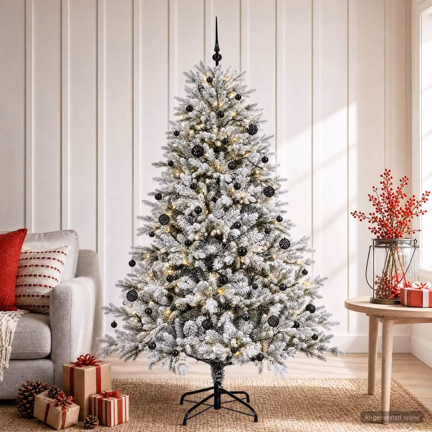 Albero di Natale artificiale con decorazioni natalizie, altezza 150 cm, 150 luci LED