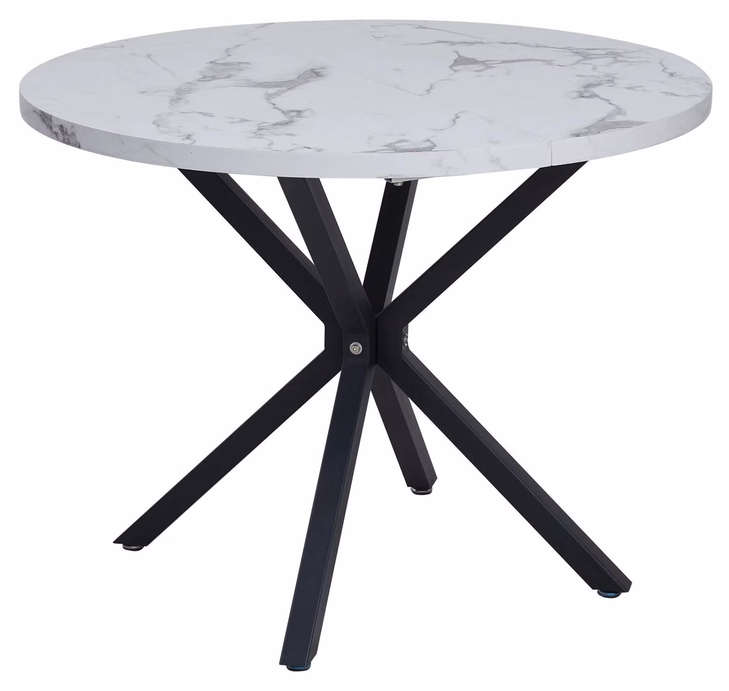 Tavolo rotondo da pranzo - Tavolo per 4 persone - Diametro 100 cm - Piano in vetro - Struttura in metallo - Stile moderno e minimalista - Bianco e nero