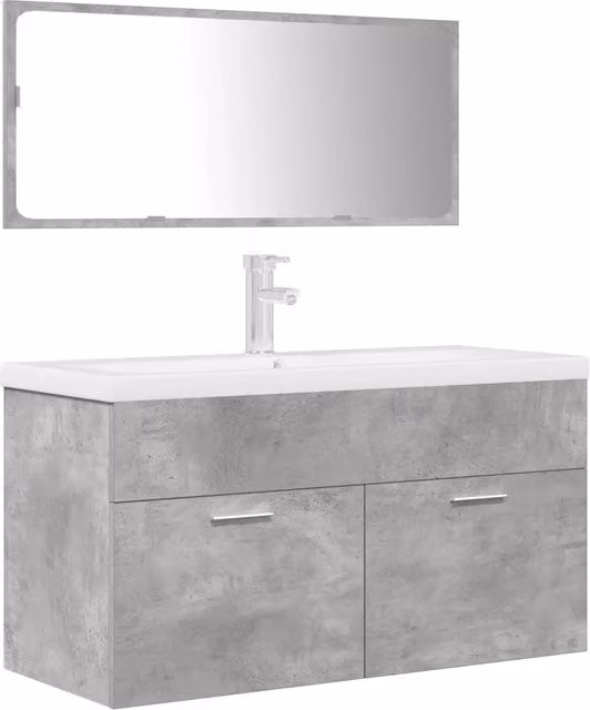Set Mobili da Bagno | Armadio da bagno 3 pz Grigio Cemento in Legno Multistrato