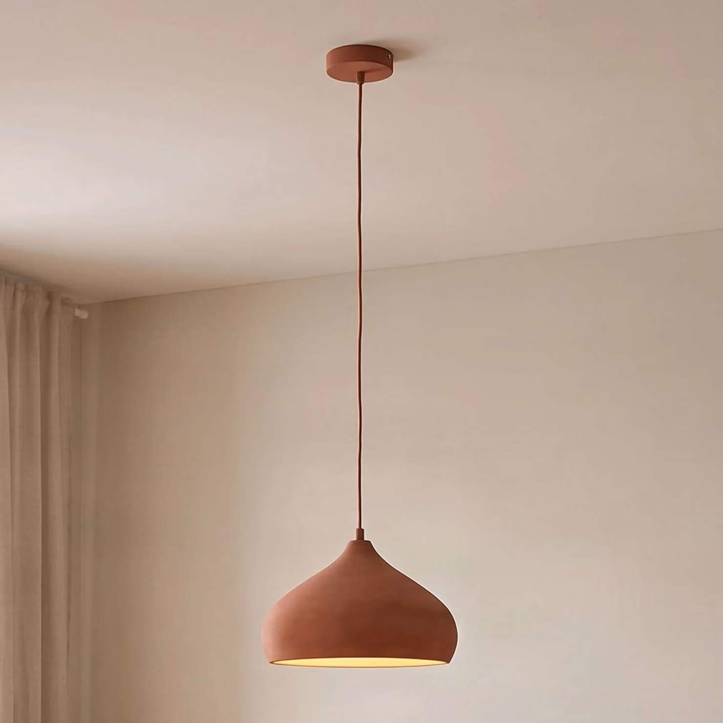 Lampada a sospensione Fiona Lindby, dimmerabile, Terracotta, Soggiorno / Sala da pranzo, calcestruzzo / cemento, Mediterraneo, Lampada a sospensione