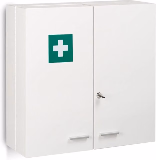 Armadietto portamedicine chiudibile a chiave da appendere 100 x 40 x 20 cm con 11 scomparti moderno in acciaio bianco 13_0011266