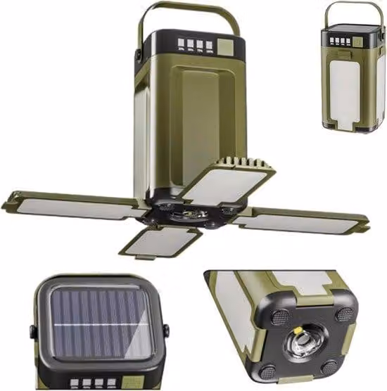 Torcia portatile - Torce portatili - Torcia LED pieghevole per campeggio e uso esterno - Lampada da campeggio ricaricabile a energia solare - 6 modalità di illuminazione - Ideale per campeggio, escursioni, uso in tenda e situazioni di emergenza
