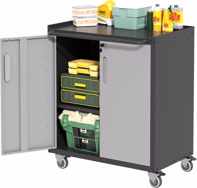 Armadio da Garage in Metallo con Ruote Mobile Porta Attrezzi 75 x 42 x 88 cm con Serratura per Officina e Fai da Te