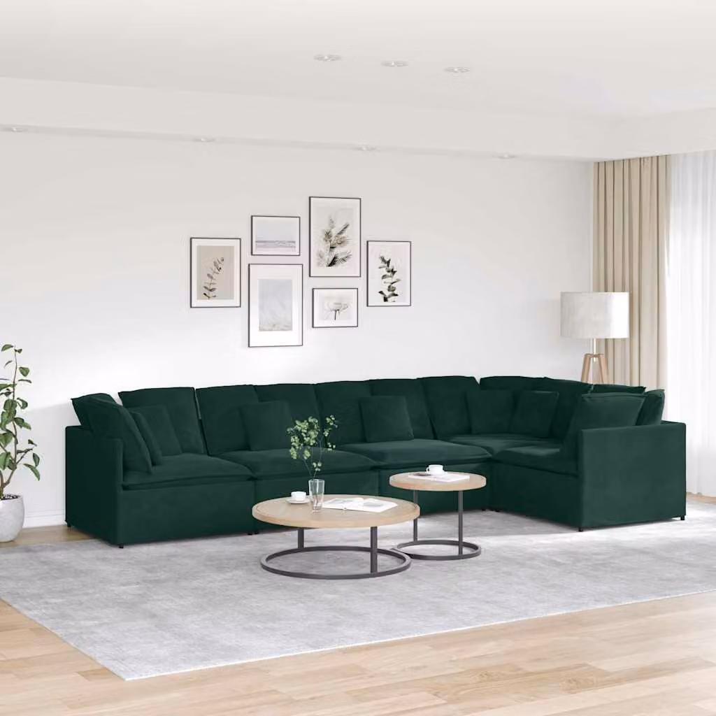 vidaXL Divano Modulare a Forma di U con Cuscini in Velluto Verde per Soggiorno