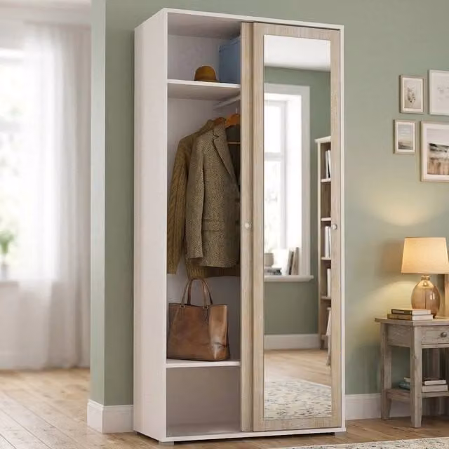 Armadio da camera da letto DMORA Abduhl con ante scorrevoli, colore marrone rovere, L: 90 cm, P: 45 cm, H: 195 cm