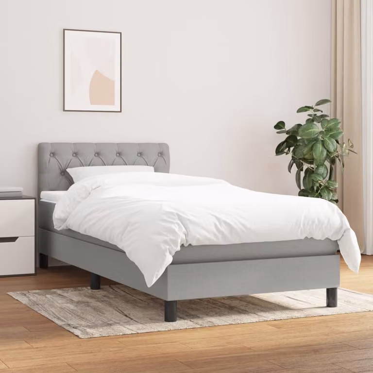 vidaXL Giroletto a Molle Ibrido con Materasso in Tessuto Grigio Chiaro e Bianco L/P/H: 200 x 80 x 88 cm