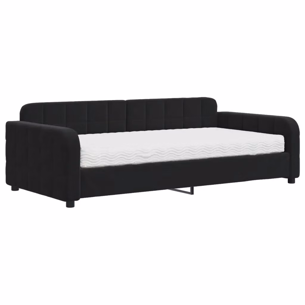 Divano Letto Moderno vidaXL in Velluto Nero con Materasso in Schiuma L/P/H: 223 x 110 x 71 cm, Materasso 100 x 200 cm – 2