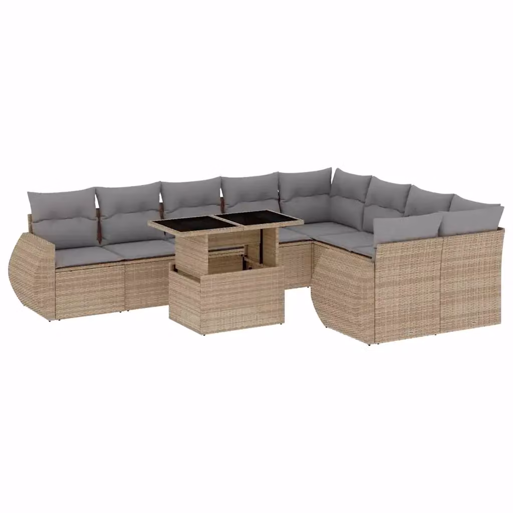 Set Divano da Giardino 10 Pezzi vidaXL con Cuscini Beige e Grigio in Polyrattan e Acciaio – 2