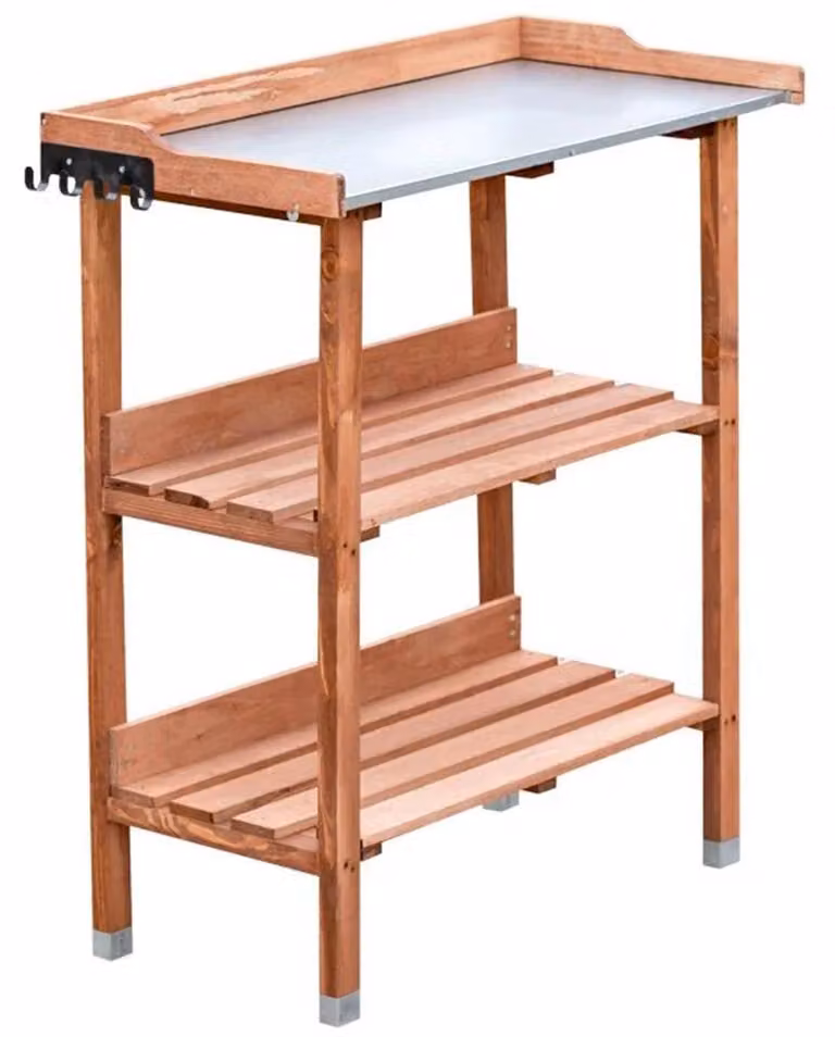 ITA Tavolo da piantagione in legno 76x38x89 cm Marrone - Con piano di lavoro e ripiano zincato - Tavolo da giardinaggio - Qualità direttamente dal produttore - Outdoor & Indoor