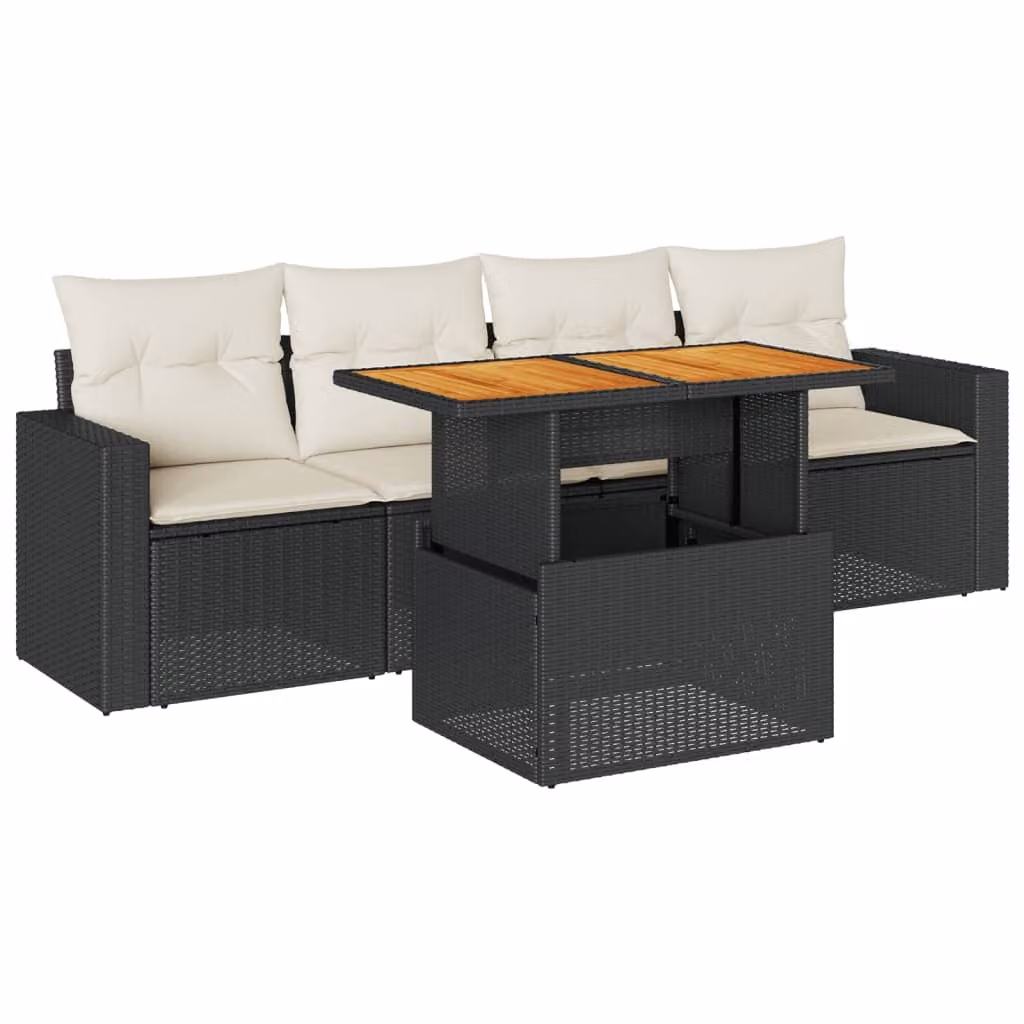 Set Divani da Giardino 5 pz con Cuscini in Polyrattan Nero