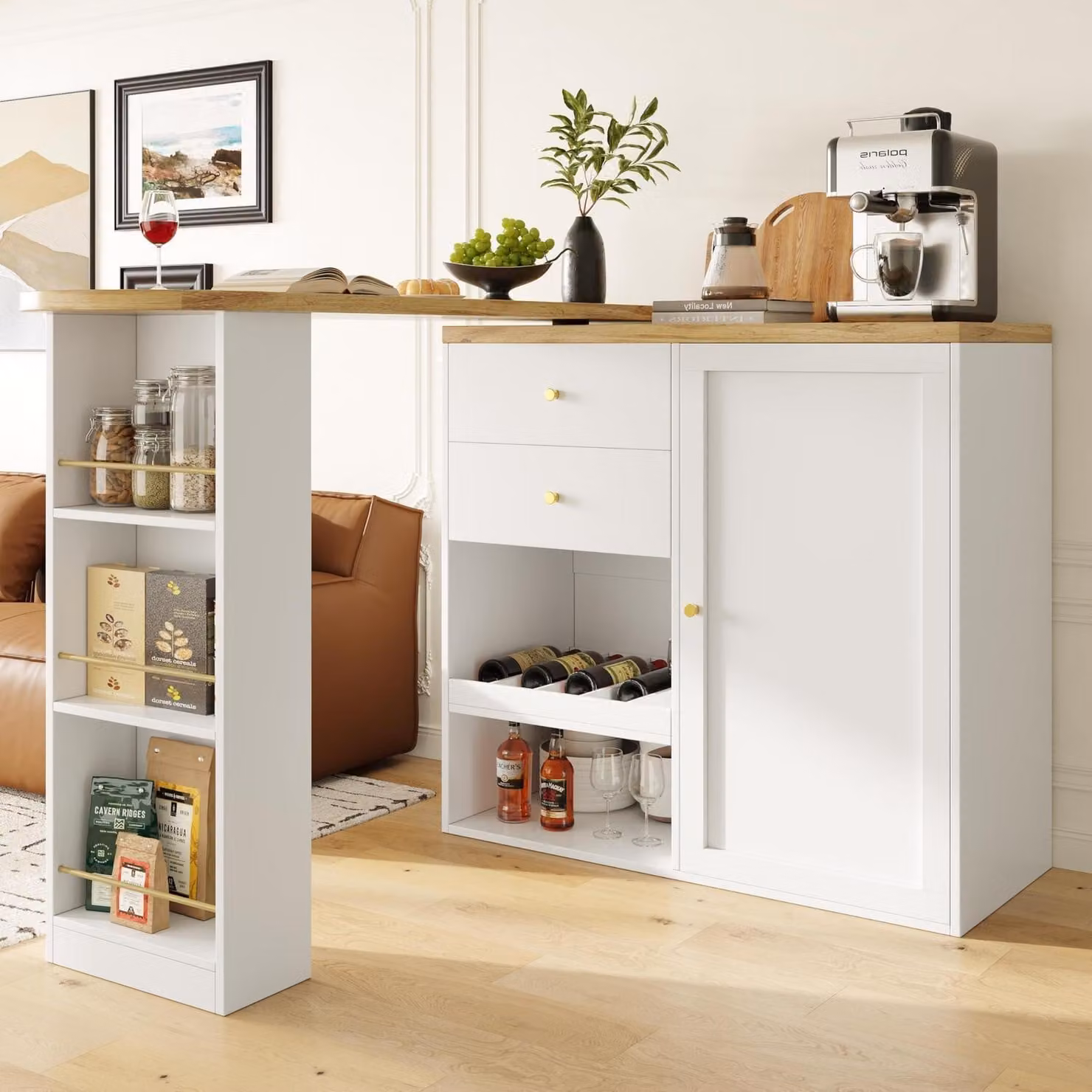 Tavolo pieghevole da pranzo con spazio contenitivo, tavolo da cucina allungabile, con cassetto e ripiani, colore bianco, dimensioni 138x104 cm