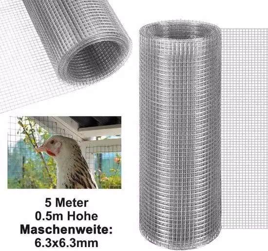 Filo quadrato da 6,3 mm | Altezza 50 cm x Lunghezza 5 metri | Filo d'acciaio zincato per recinzioni per animali e delimitazioni per giardini