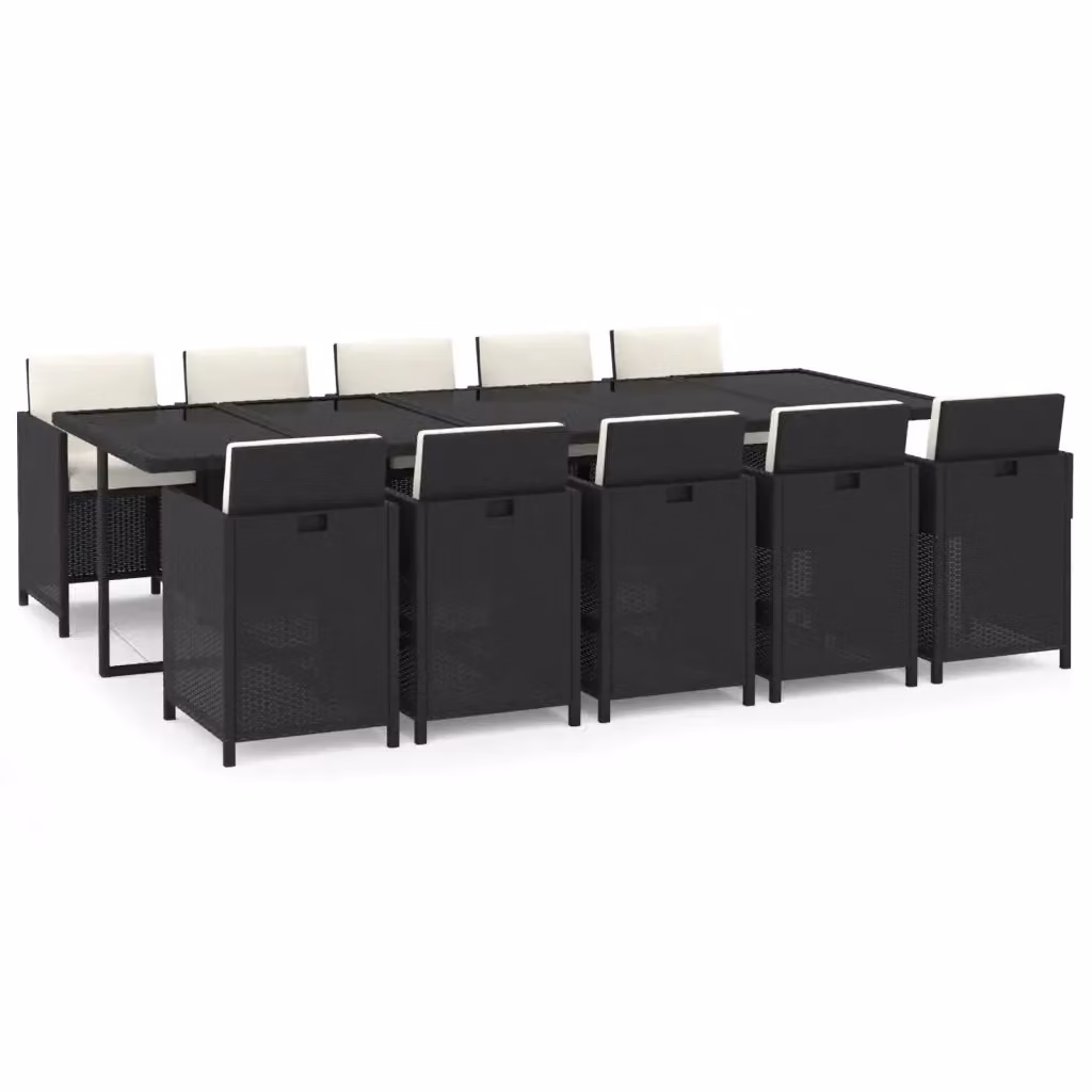 Set da Pranzo da Giardino Moderno vidaXL in Polyrattan Nero con Piano in Vetro e 11 Pezzi – 2