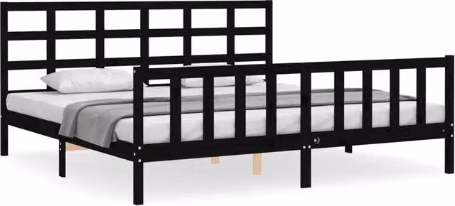 Letto matrimoniale | Letto per adulti | Giroletto con Testiera Nero 200x200 cm in Legno Massello